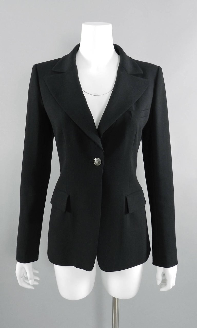 CHANEL 08A Fall 2008 Classic Black Wool Blazer Jacket with Lion