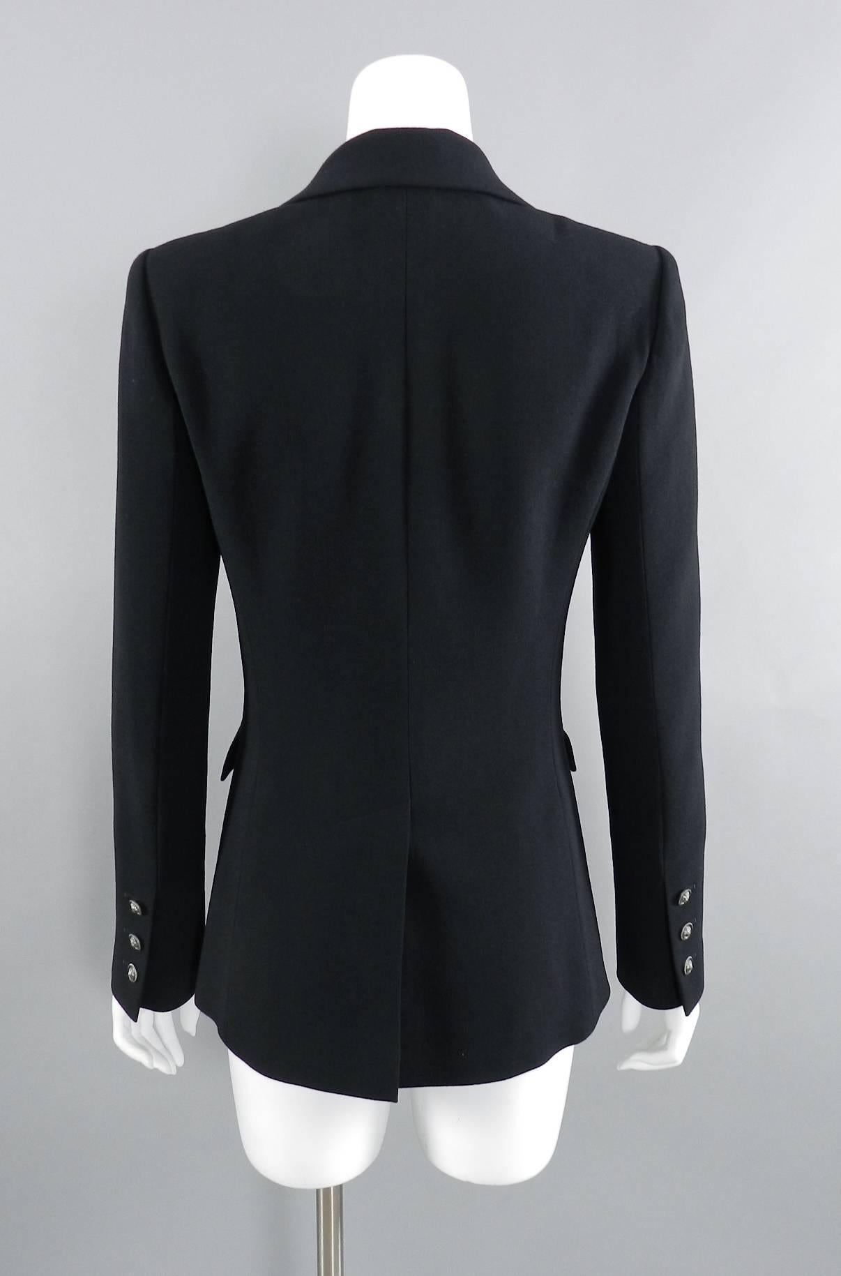 CHANEL 08A Fall 2008 Classic Black Wool Blazer Jacket with Lion Button 2