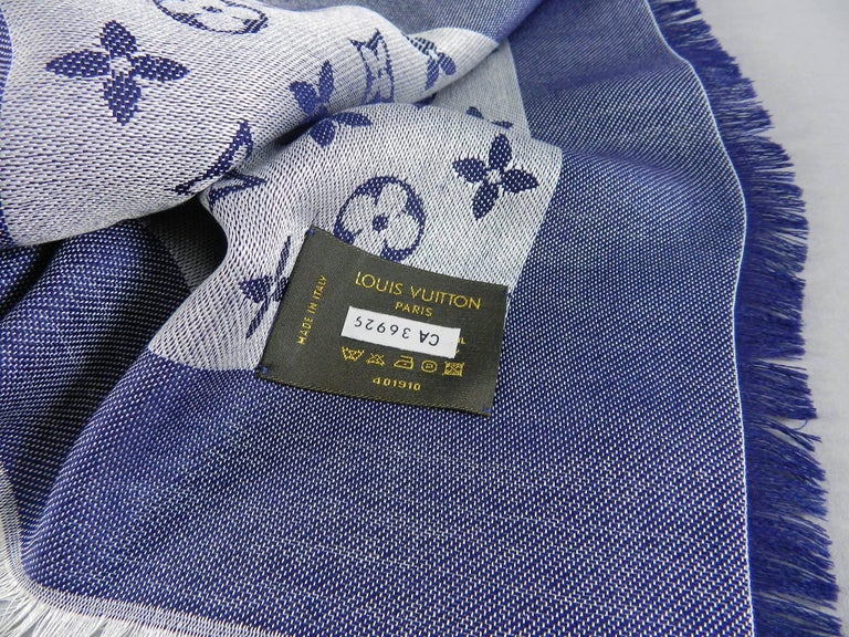 Louis Vuitton Denim Blue Monogram Shawl Scarf Wrap at 1stDibs