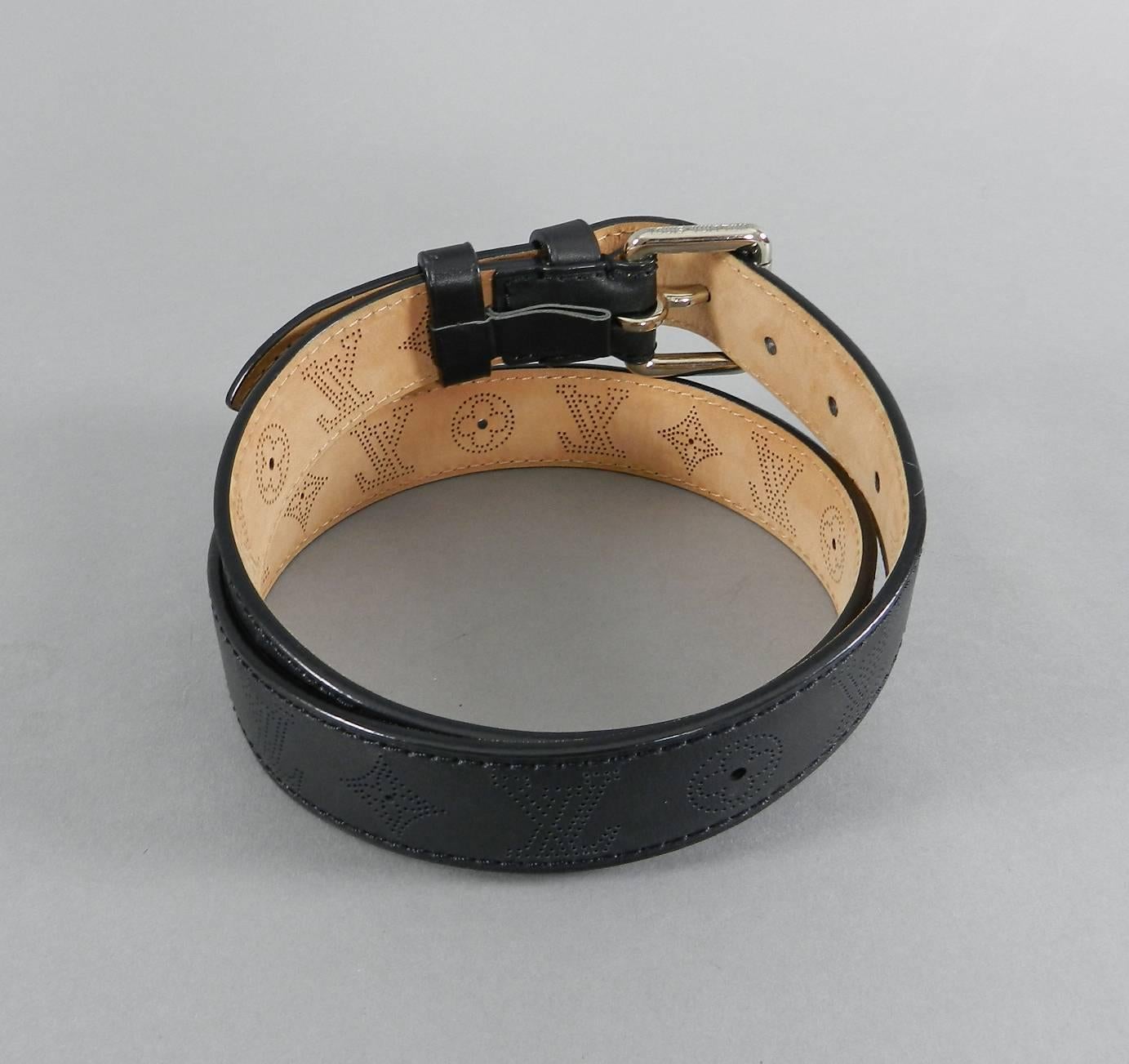 Louis Vuitton Black Perforated Monogram Mahina Leather Belt In Excellent Condition In Toronto, ON