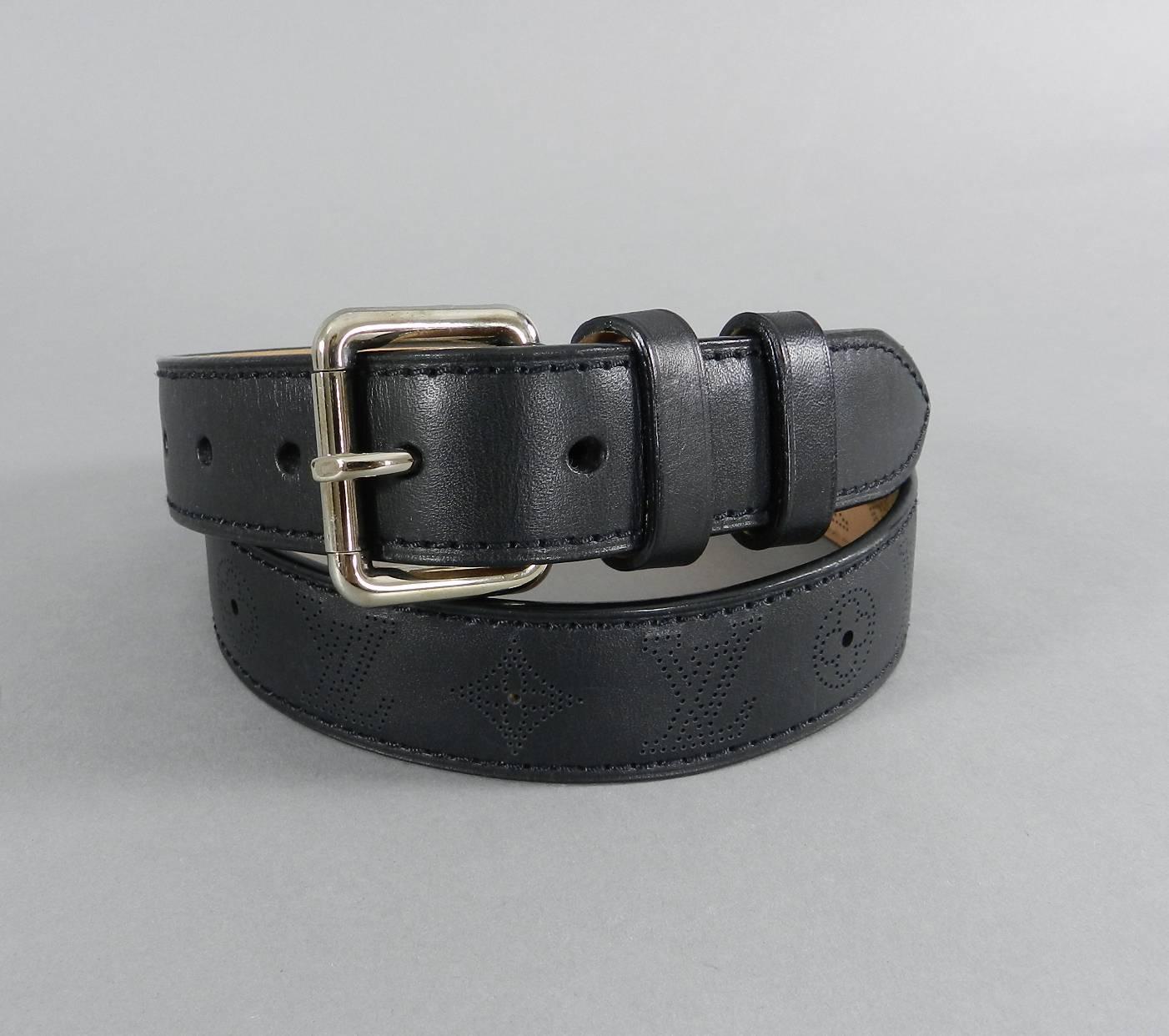 Women's or Men's Louis Vuitton Black Perforated Monogram Mahina Leather Belt