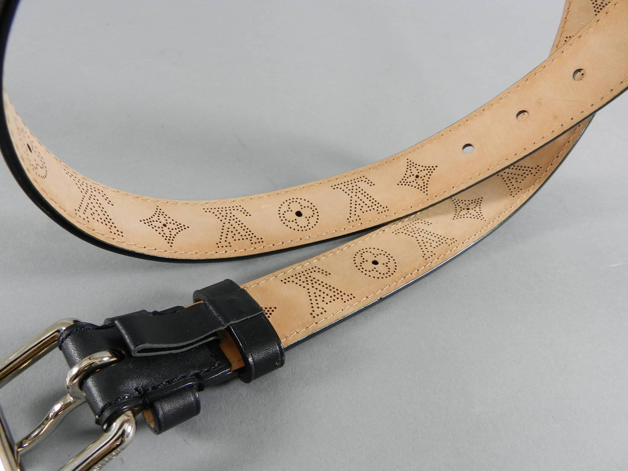 Louis Vuitton Black Perforated Monogram Mahina Leather Belt 1