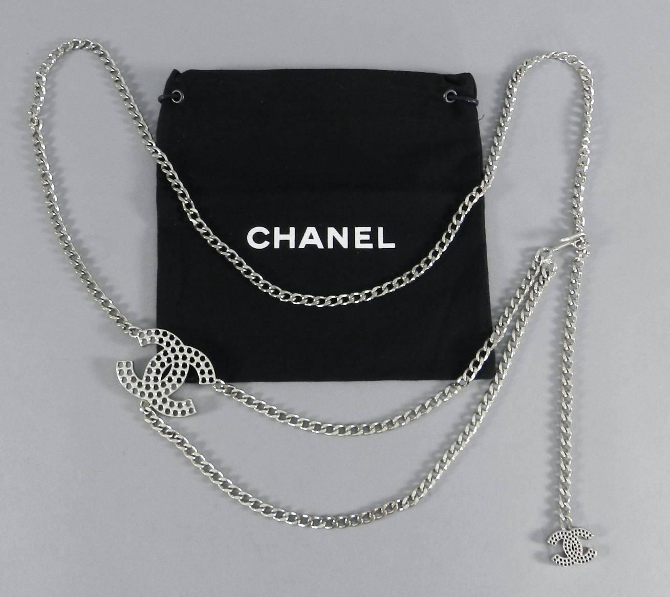 Chanel Silver Perforated CC Chain Belt In Excellent Condition In Toronto, ON