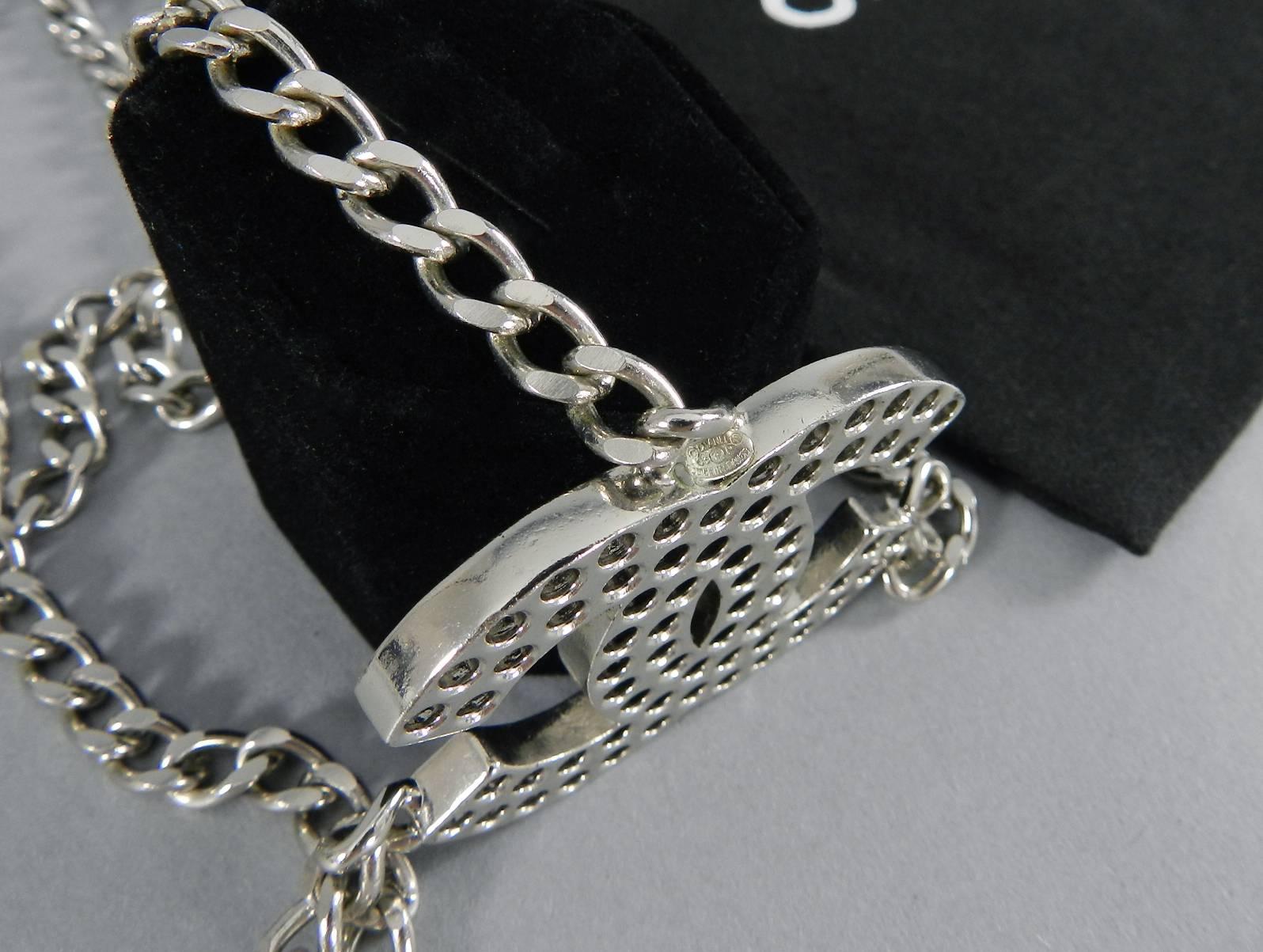 Chanel Silver Perforated CC Chain Belt 1