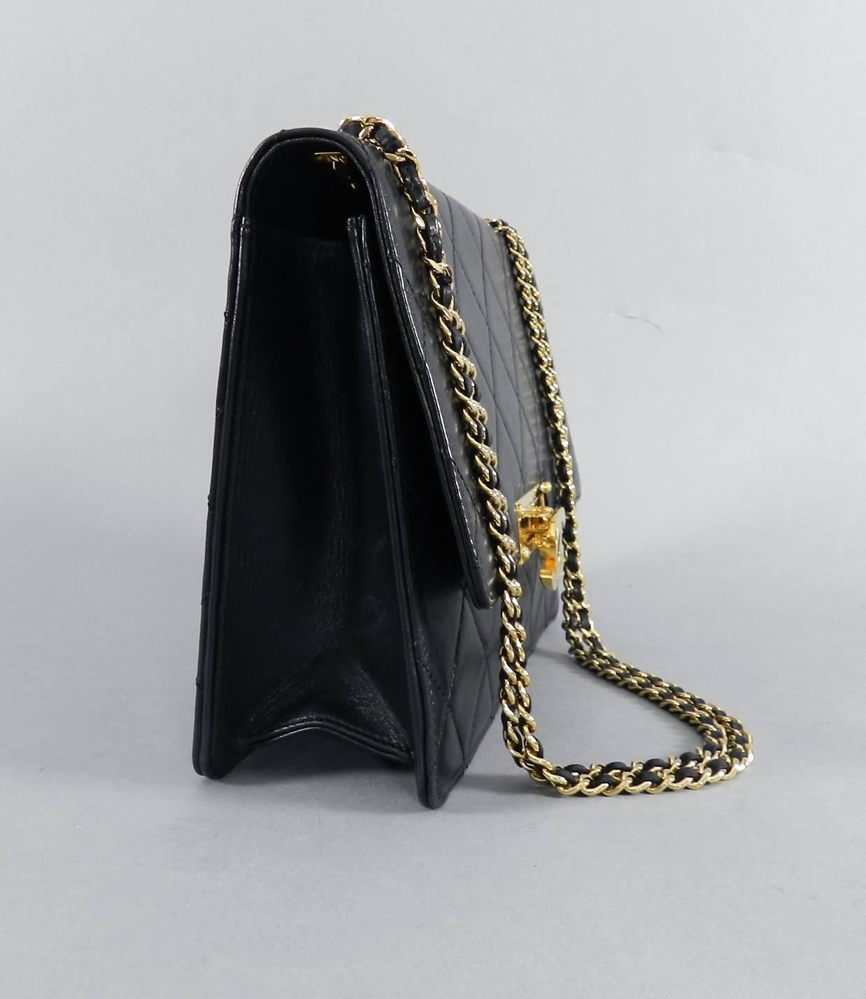Women's Chanel Cruise 2014 Black Lambskin Quilted Golden Class Medium Flap Bag