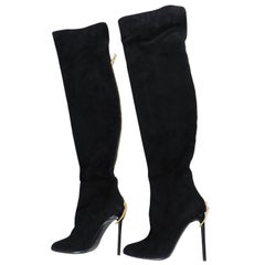 Tom Ford Over the Knee Black Suede Zipper Boots