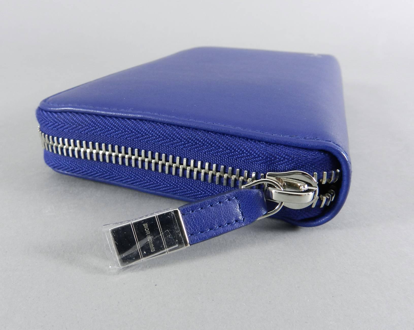 Men's DIOR HOMME Mens Cobalt Blue Leather Zip Double Wallet