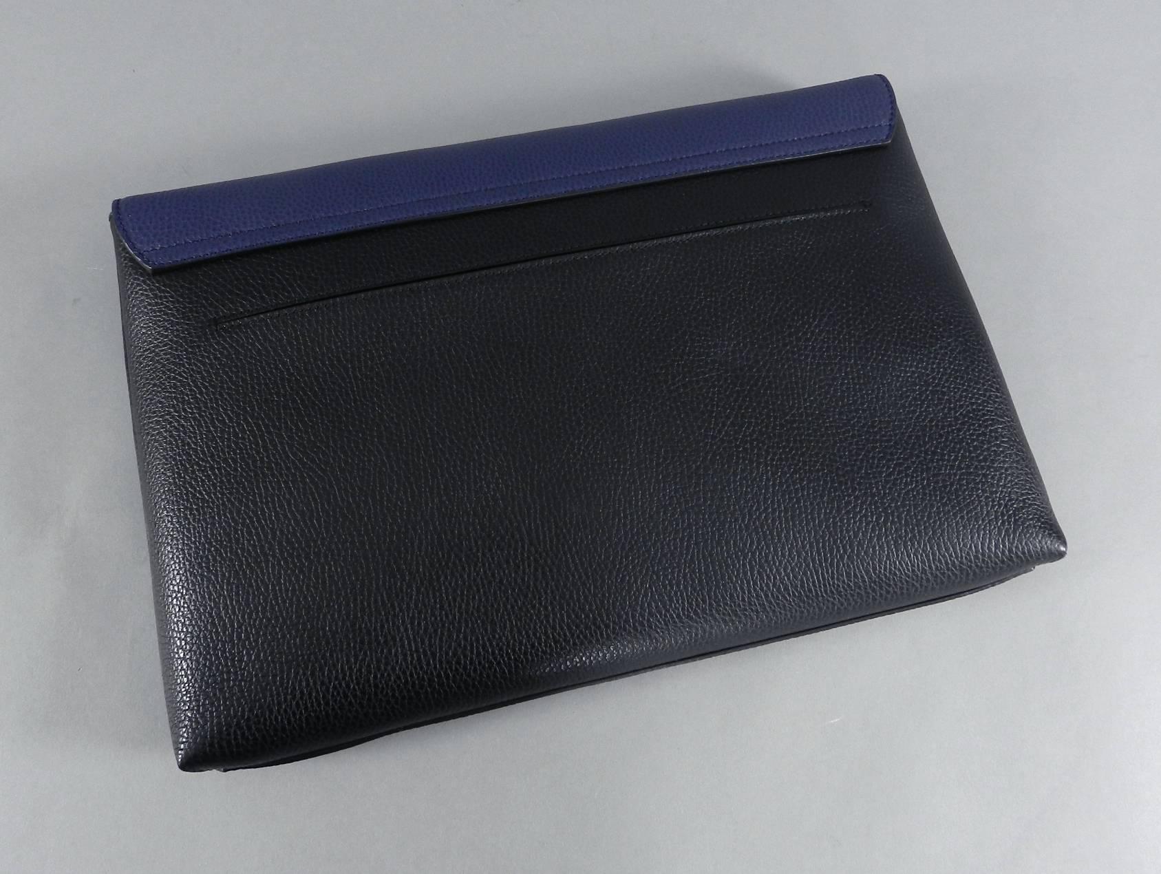 Women's or Men's GUCCI Blue and Black Leather Laptop Computer Bag / Portfolio