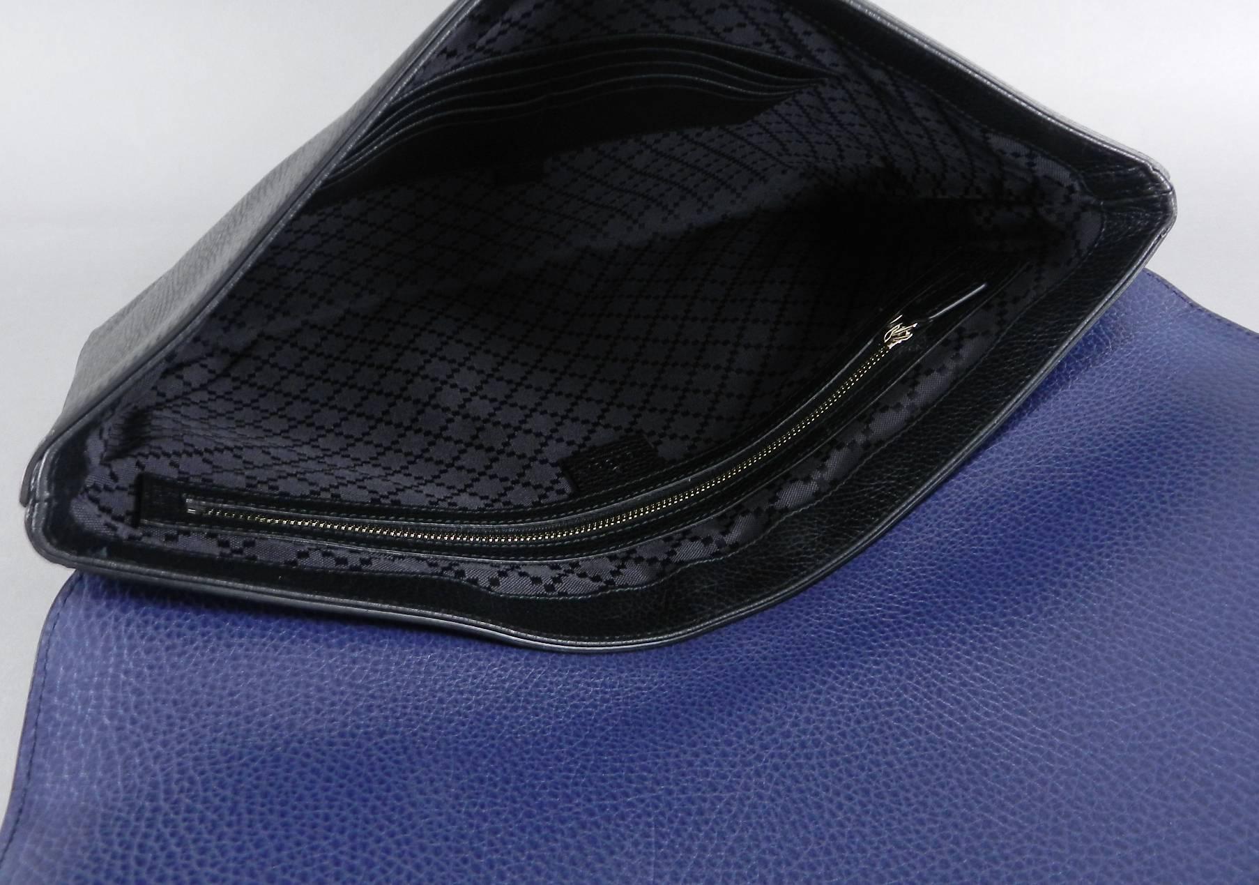 GUCCI Blue and Black Leather Laptop Computer Bag / Portfolio 4