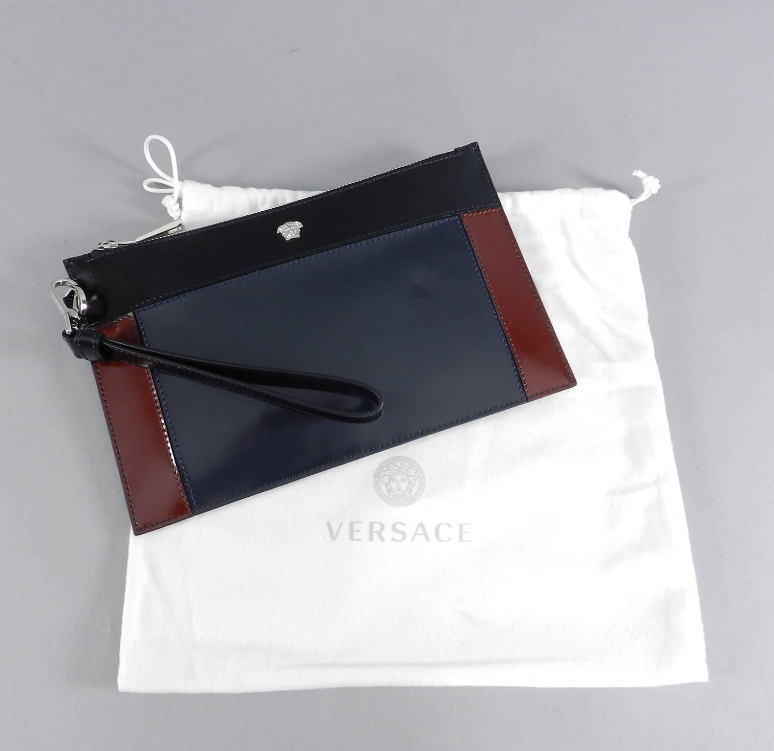 Versace Color Block Leather Wristlet Clutch Bag 1