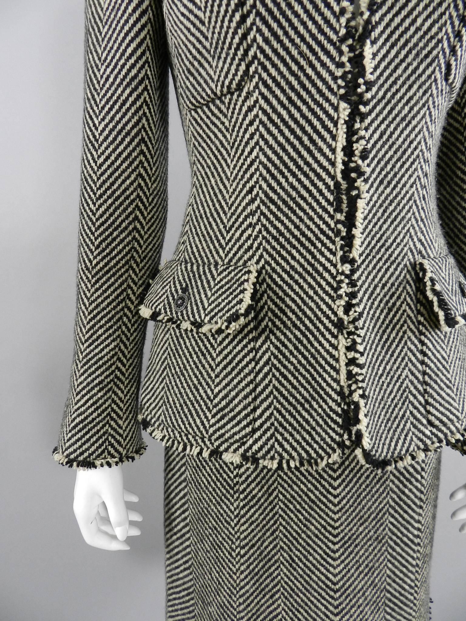 Women's Chanel 06A Wool Herringbone Skirt Suit