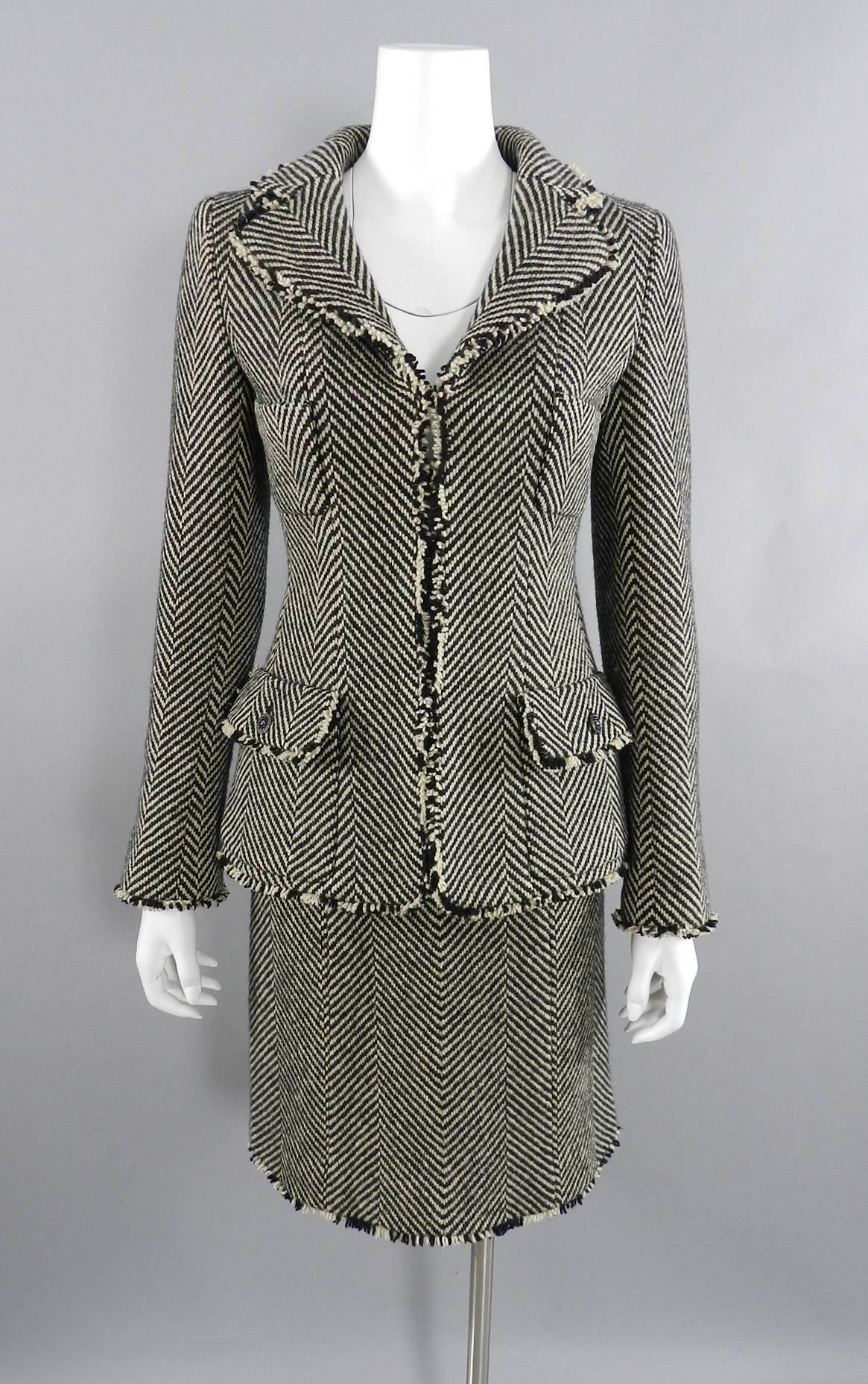 Chanel 06A Wool Herringbone Skirt Suit 5