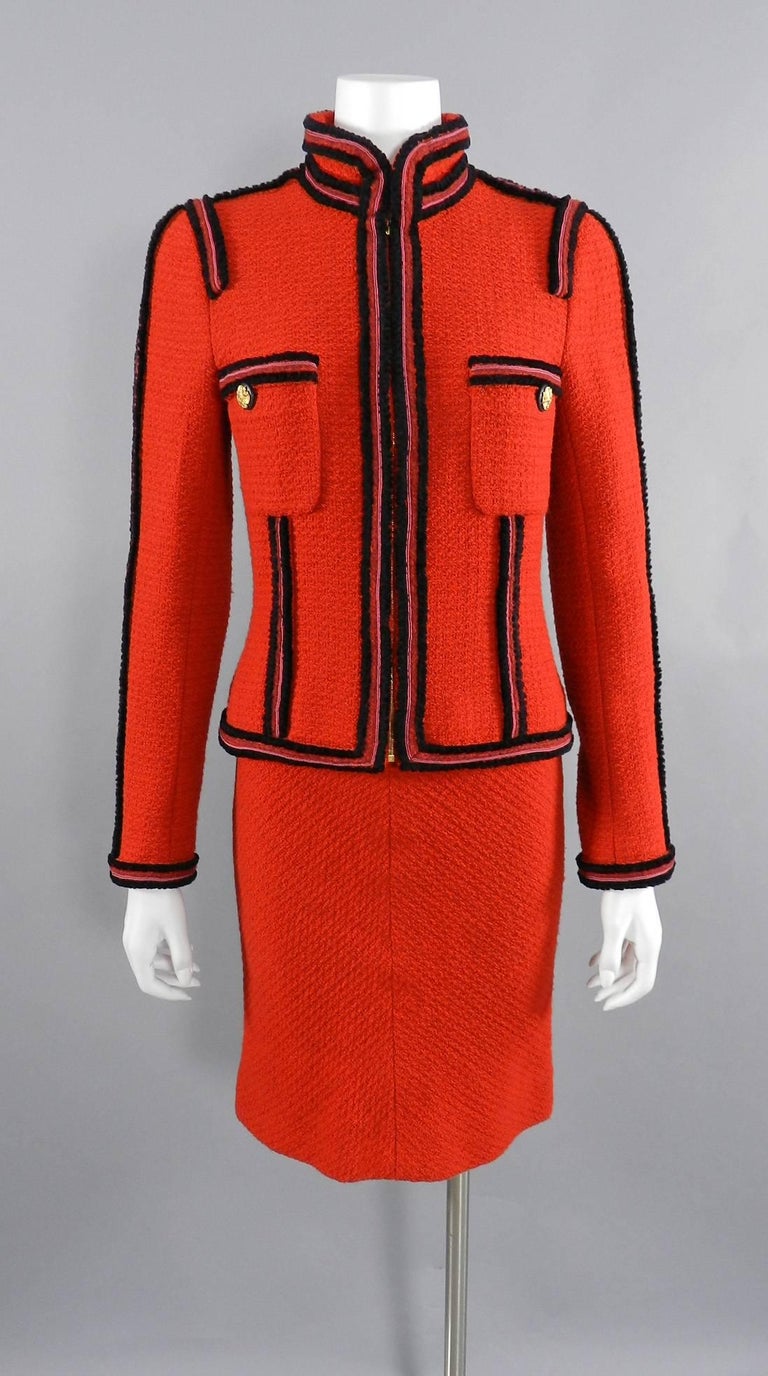 1990's Chanel Red Boucle Skirt Suit