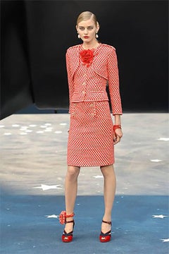 Chanel 08P Navy and White Pattern Mini Pencil Skirt