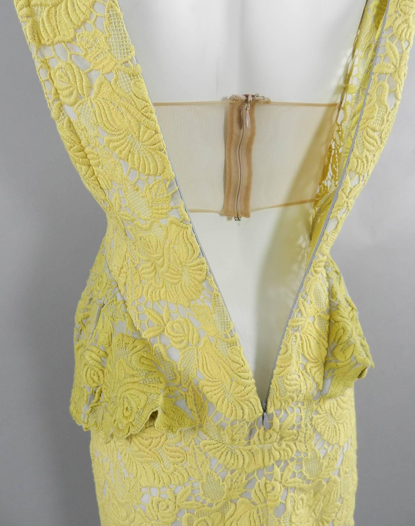 Stella McCartney Yellow Lace Peplum Cocktail Dress In Excellent Condition In Toronto, ON