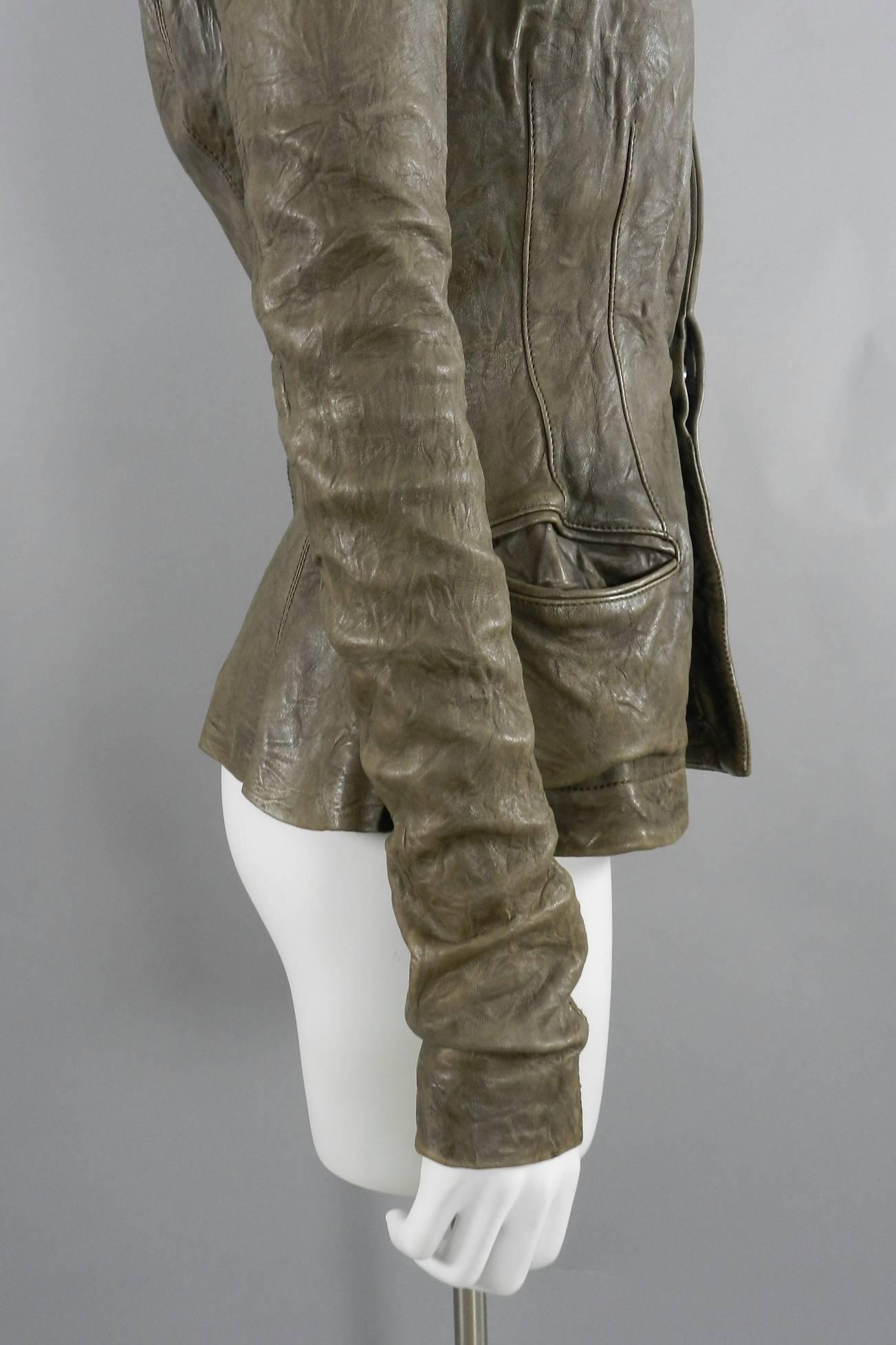 Gray Rick Owens Taupe Distressed Leather Jacket