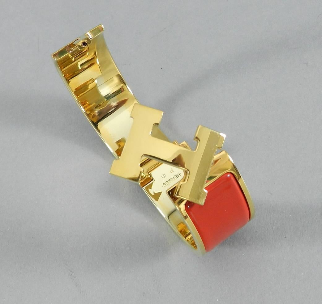 Women's Hermes Red and Gold Clic Clac Bracelet PM