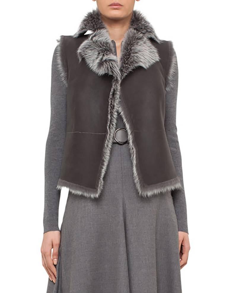 Gray Akris Punto Grey Reversible Lambskin Shearling Fur Vest For Sale