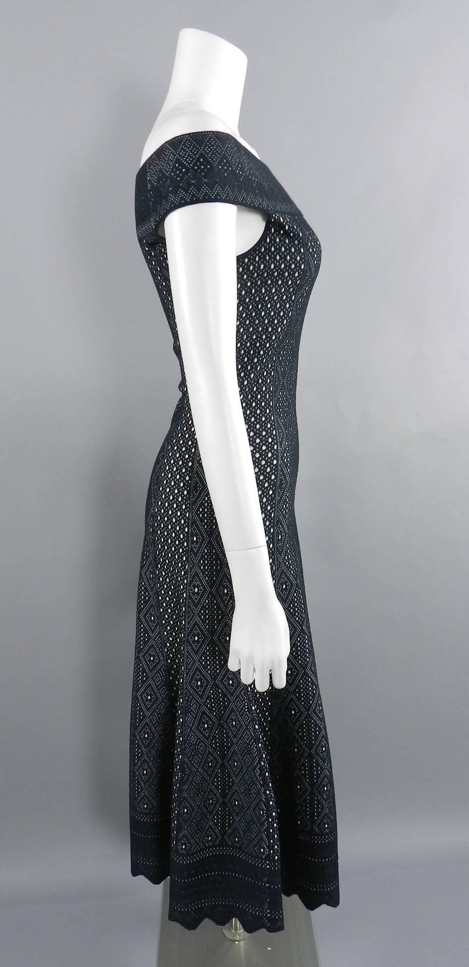 Women's Alexander McQueen Black Lace Jacquard Knit Off Shoulder Dress