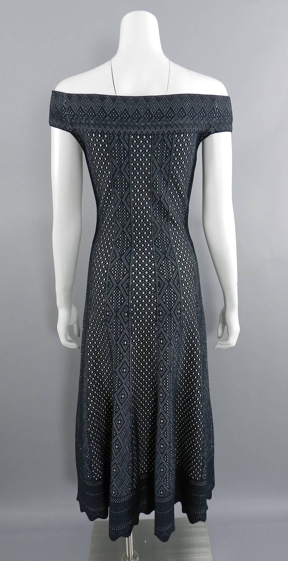 Alexander McQueen Black Lace Jacquard Knit Off Shoulder Dress 1