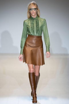 Gucci Spring 2014 Runway Green Leather Ruffle Shirt
