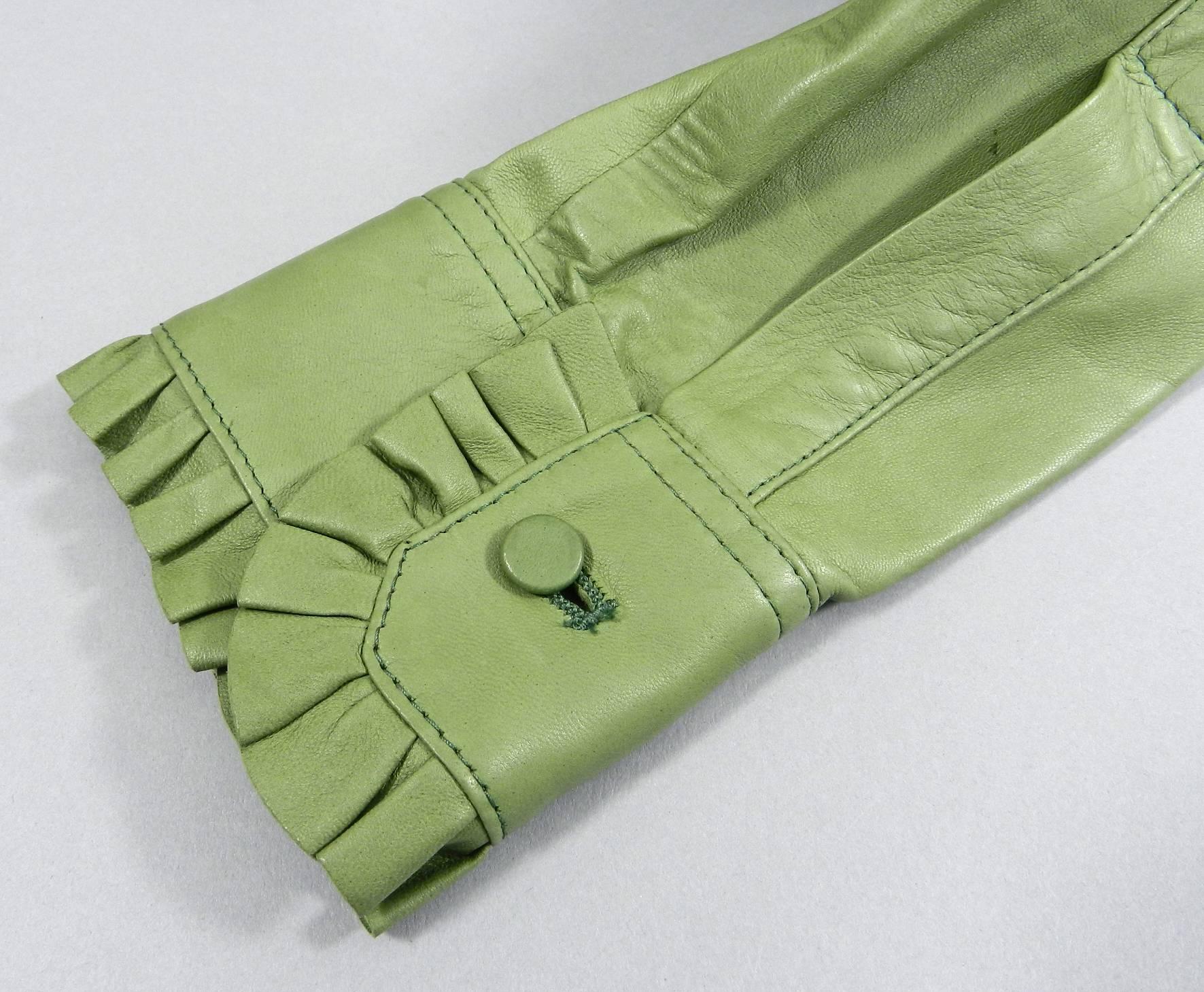 Gucci Spring 2014 Runway Green Leather Ruffle Shirt  1