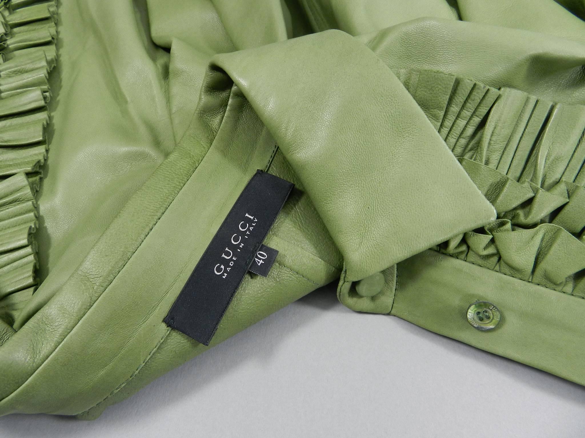 Gucci Spring 2014 Runway Green Leather Ruffle Shirt  3
