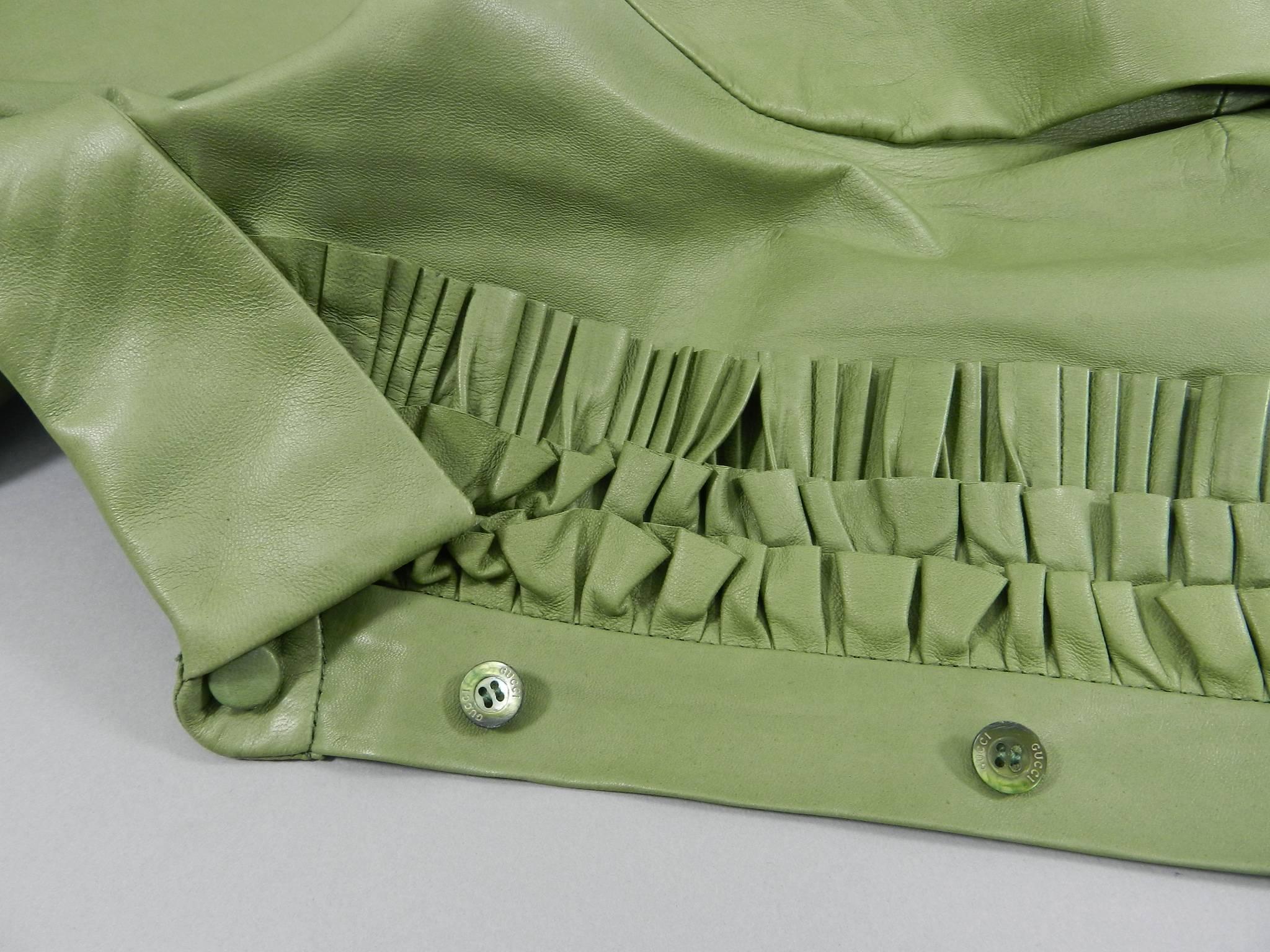 Gucci Spring 2014 Runway Green Leather Ruffle Shirt  4