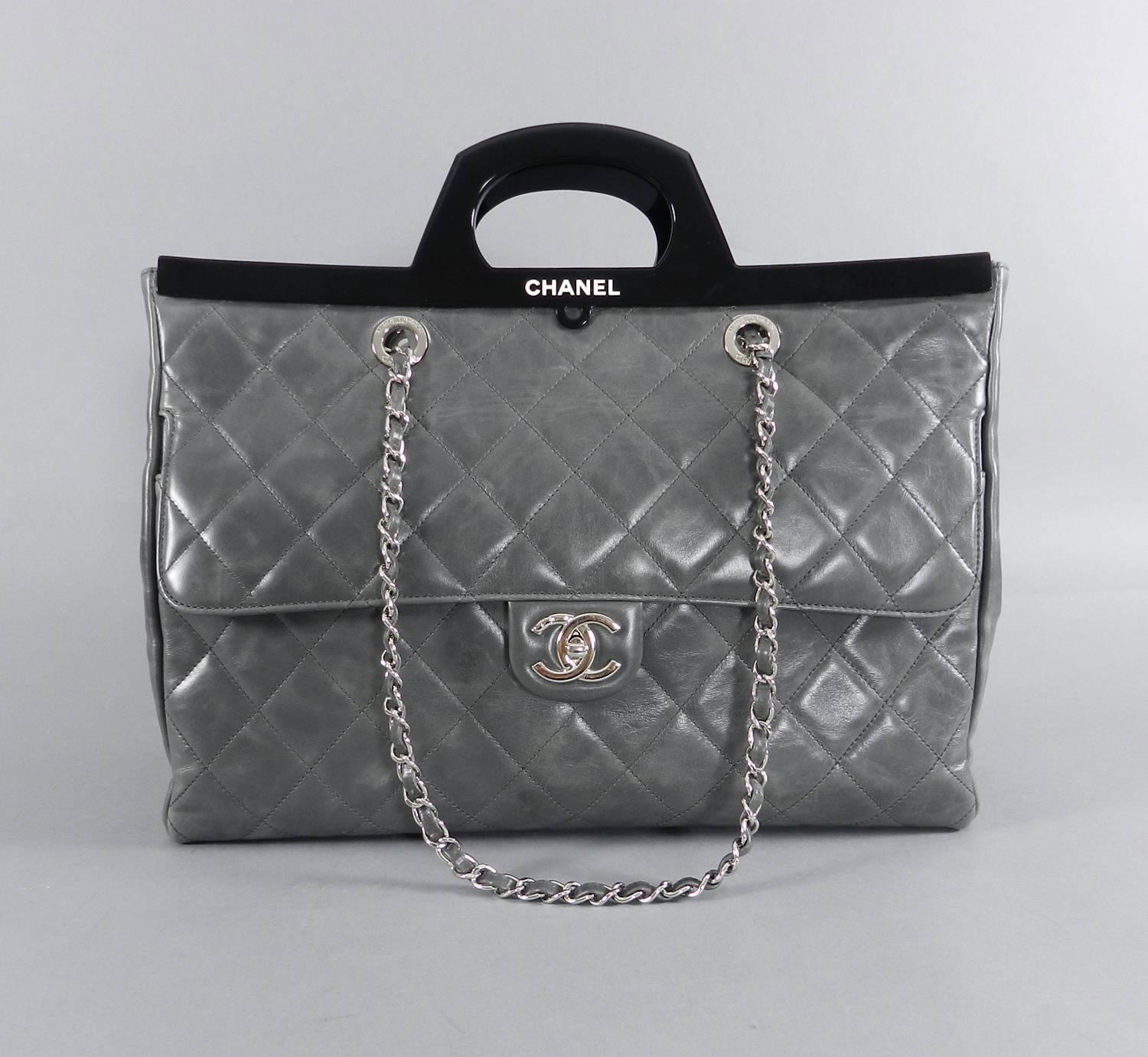 Chanel Fall 2014 Large Grey CC Delivery Shopping Tote Bag  3