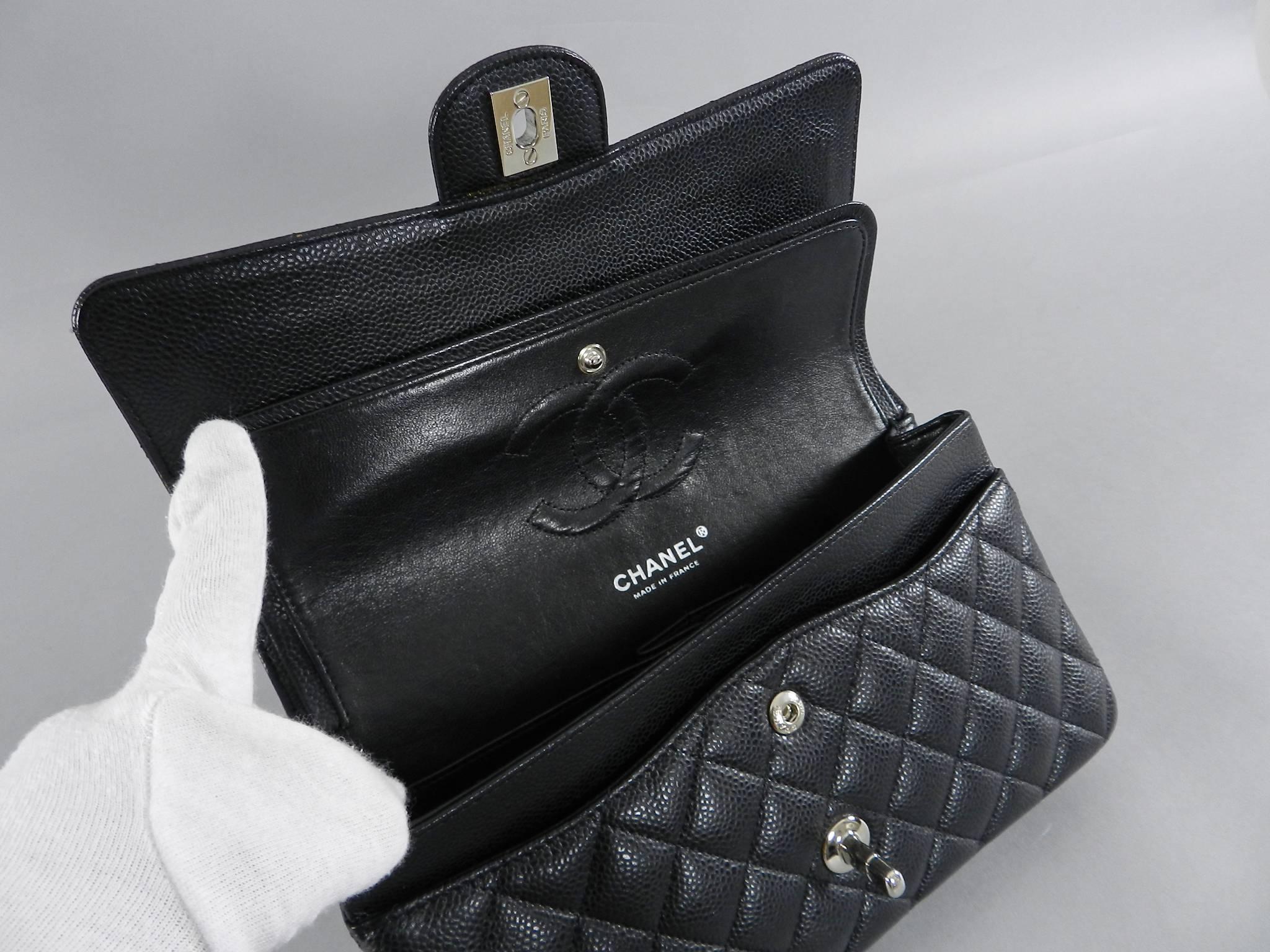 CHANEL Classic Double Flap 2.55 Medium Black Caviar Silver Hardware Bag 1