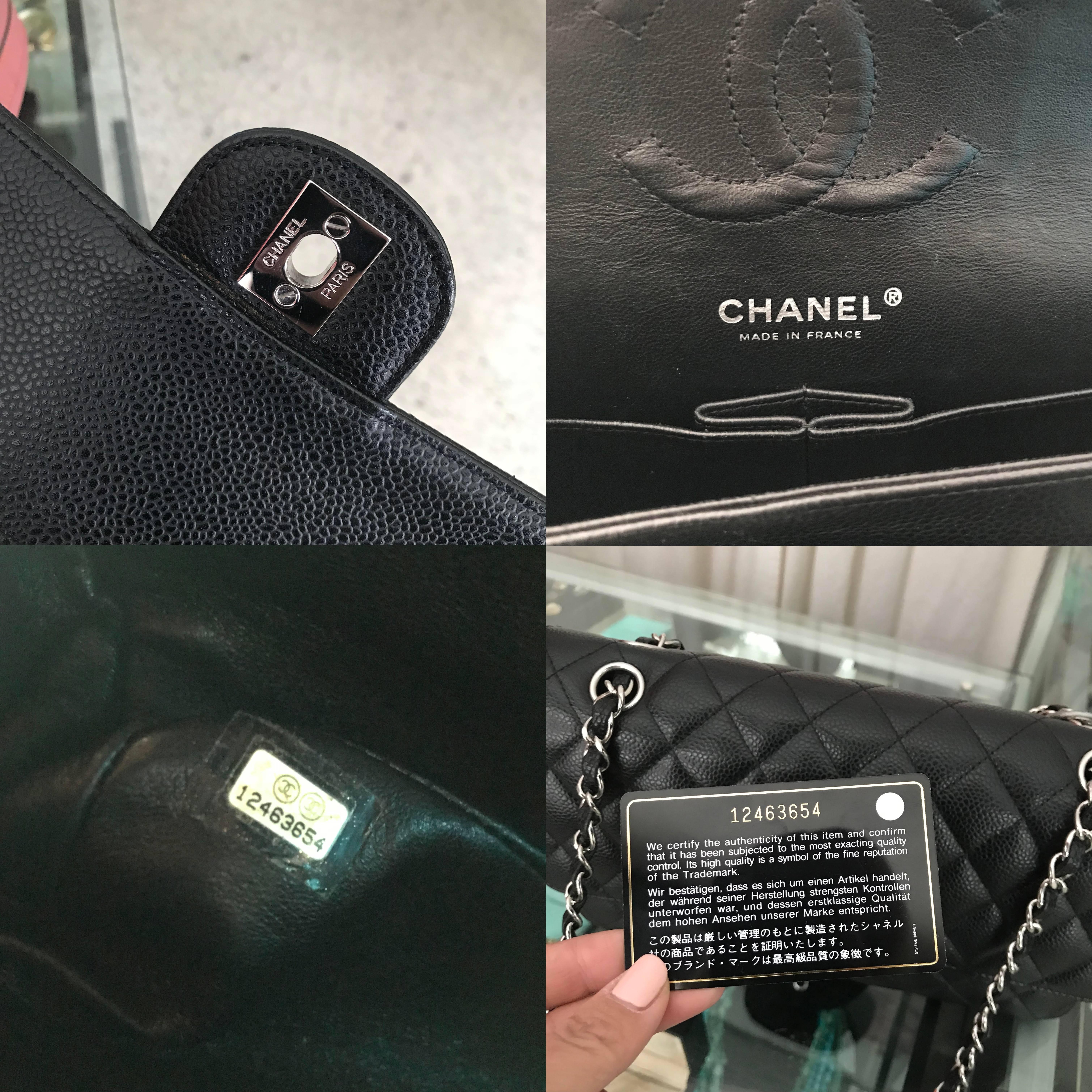 CHANEL Classic Double Flap 2.55 Medium Black Caviar Silver Hardware Bag 3