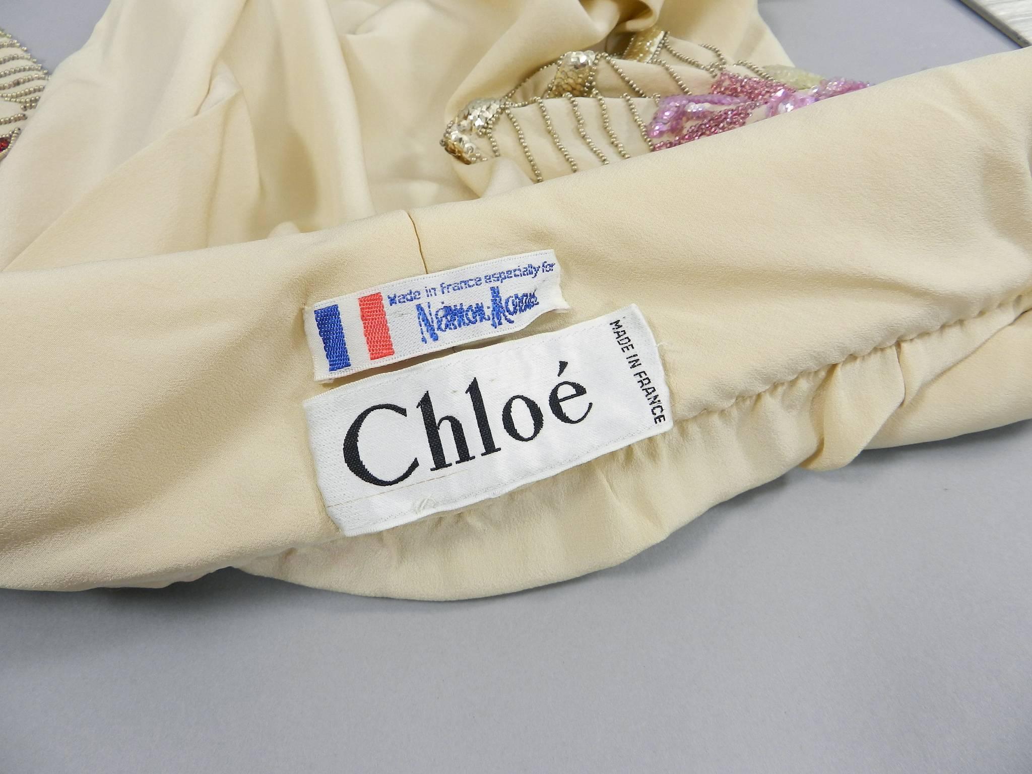 Chloe Vintage Beige Sequin Beaded Silk Top, 1970s  For Sale 1
