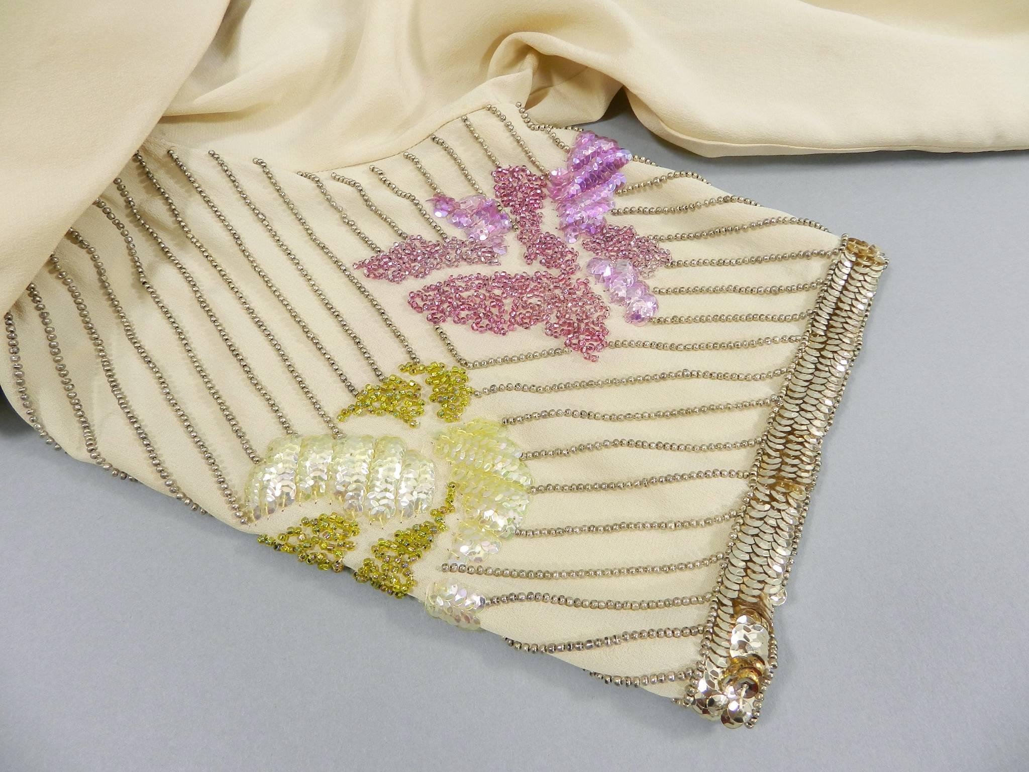 Chloe Vintage Beige Sequin Beaded Silk Top, 1970s  For Sale 3