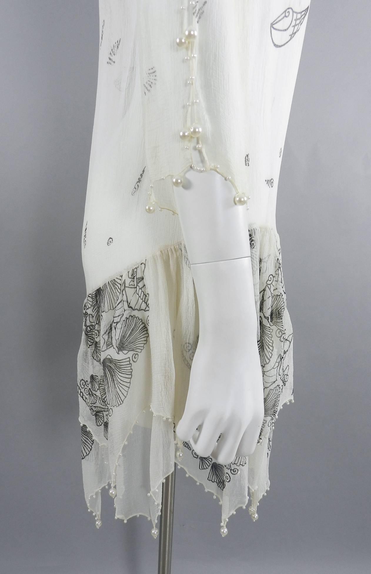 Zhandra Rhodes White Sheer Silk Pearl Beaded Dress, 1980s  For Sale 1