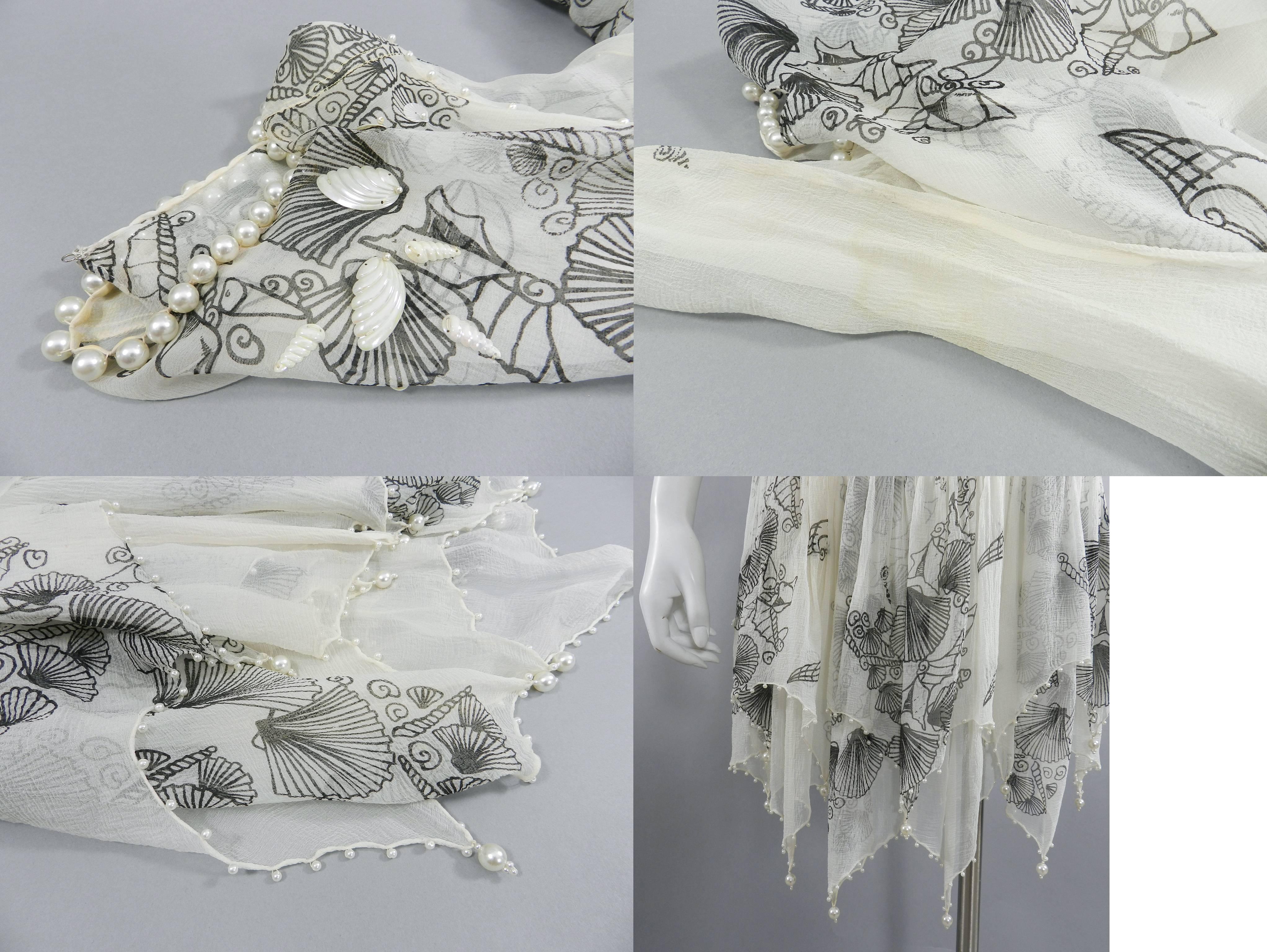 Zhandra Rhodes White Sheer Silk Pearl Beaded Dress, 1980s  For Sale 2