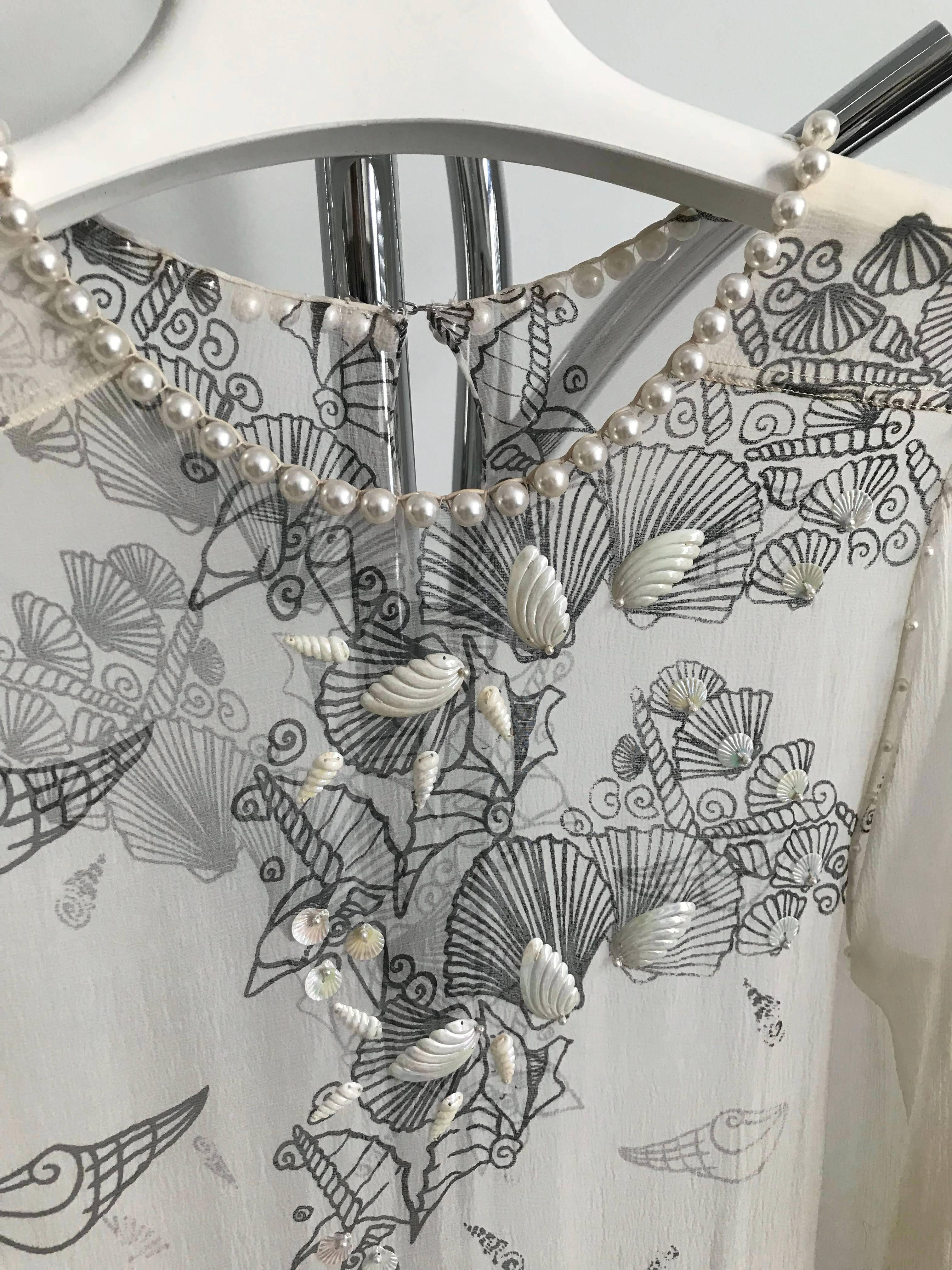 Zhandra Rhodes White Sheer Silk Pearl Beaded Dress, 1980s  For Sale 4