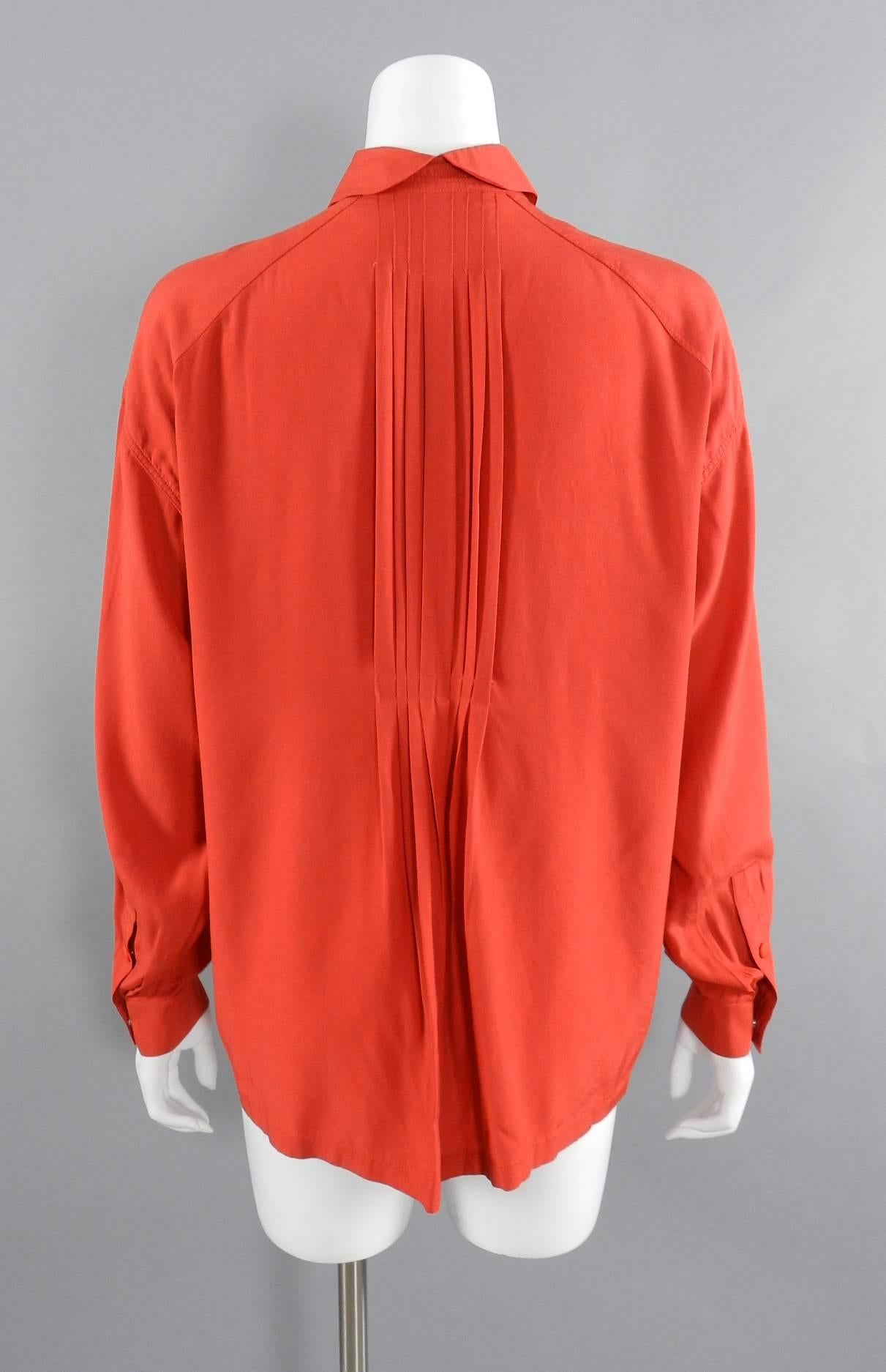 Red Claude Montana 1980's Orange Shirt with String Collar