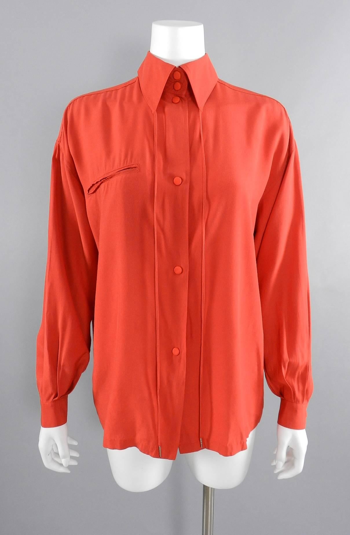 Claude Montana 1980's Orange Shirt with String Collar 3