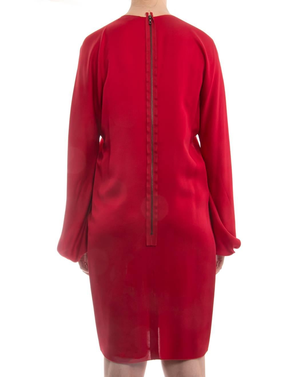 Lanvin Winter 2017 Red Dress with Gold Tone Neck Band . Features a centre back exposed zipper and square neckline. Marked size FR 40 (fits USA 6). Garment measures 36” bust and is recommended to be worn by 34” bust person for ease of movement. 