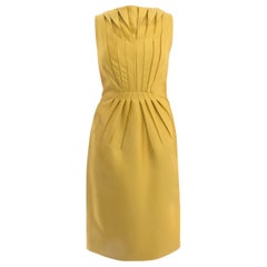 Valentino Chartreuse Yellow Pleated Cocktail Dress - 4 / 6