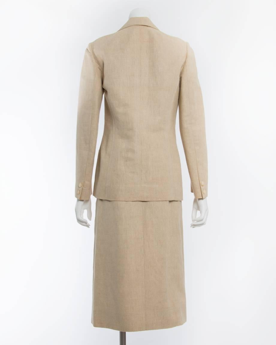 Women's Vintage Hermes 1970’s Natural Linen Skirt Suit 