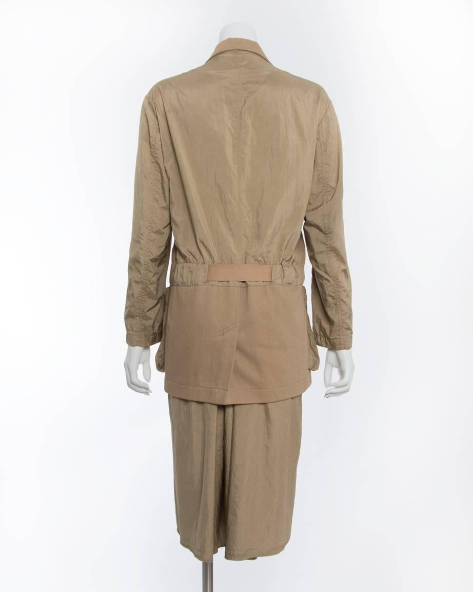 Brown Issey Miyake Vintage 1980’s Cotton/ Nylon Tan Skirt Suit 