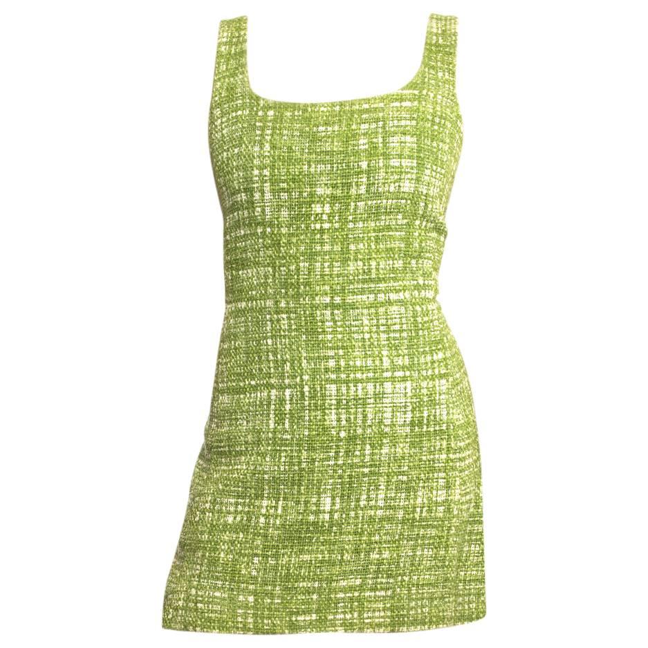 Prada Lime Green Tweed Sleeveless Dress 