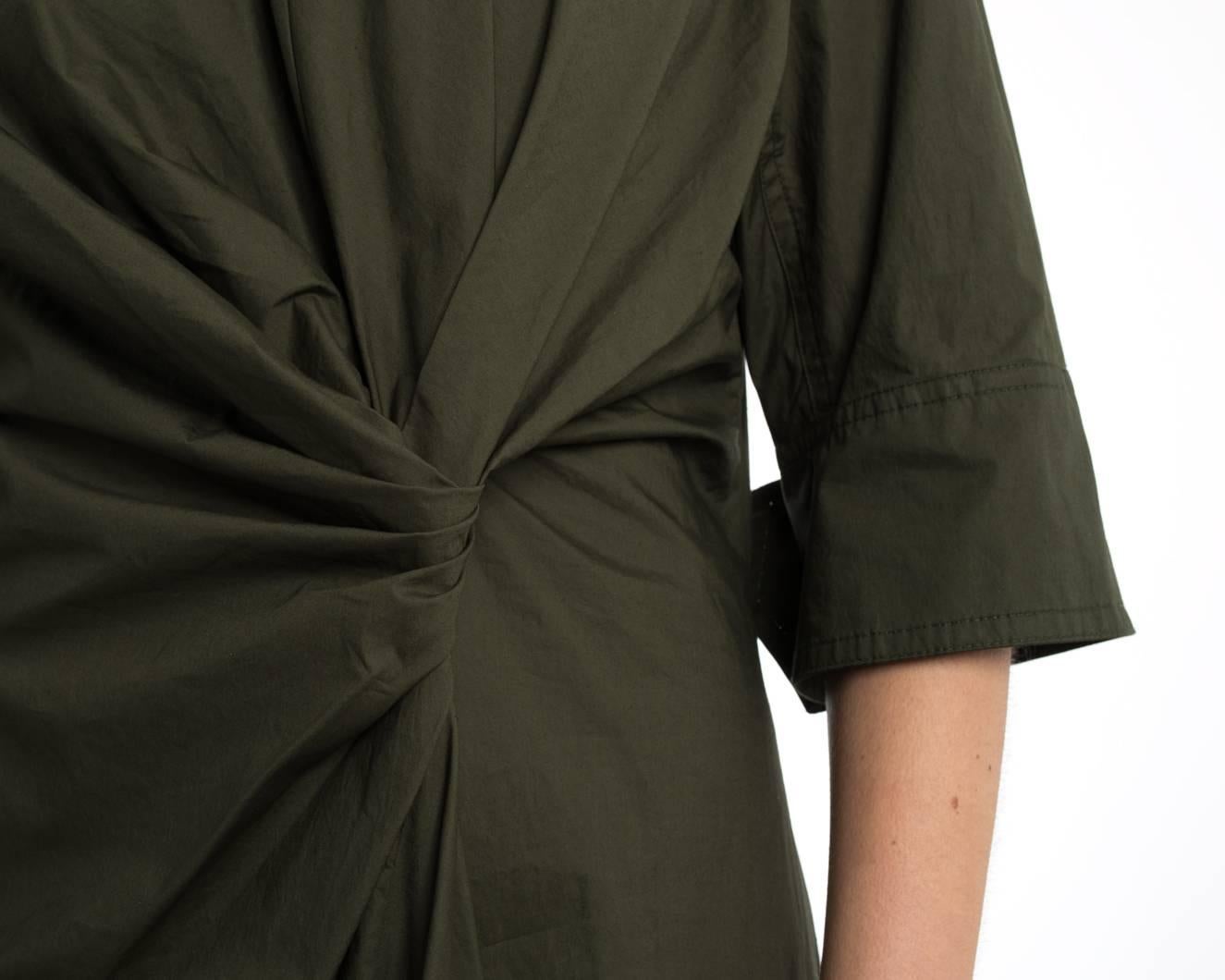 Marni Olive Green Cotton Knotted Dress with Asymetrical Hem - 8 1