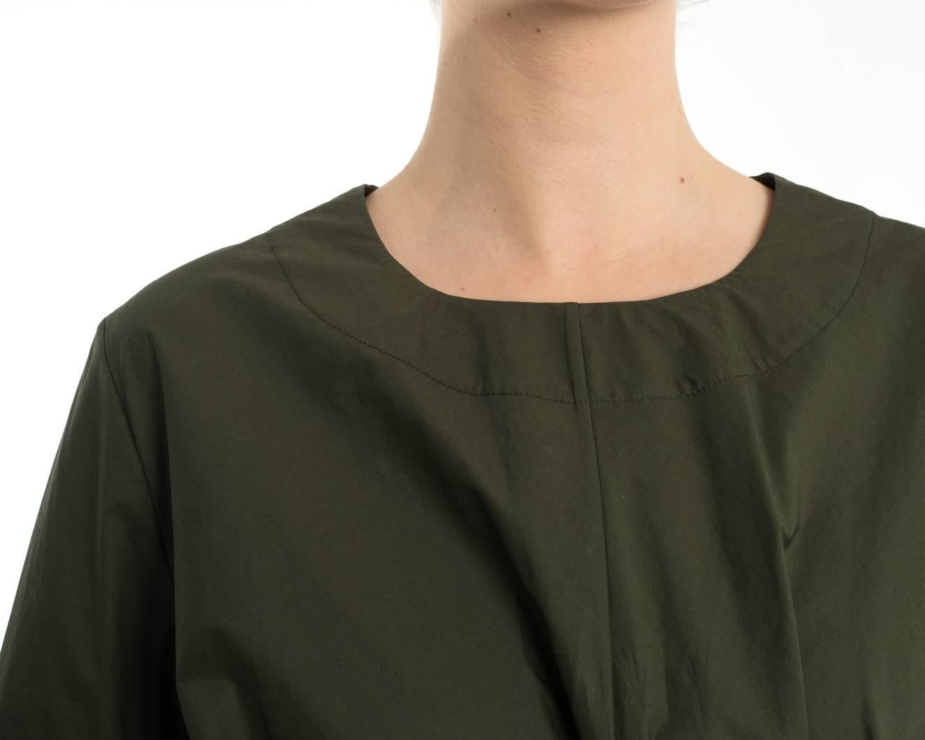 Marni Olive Green Cotton Knotted Dress with Asymetrical Hem - 8 2