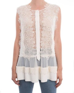 Alberta Ferretti White Sleeveless Blouse with Guipure Lace Applique