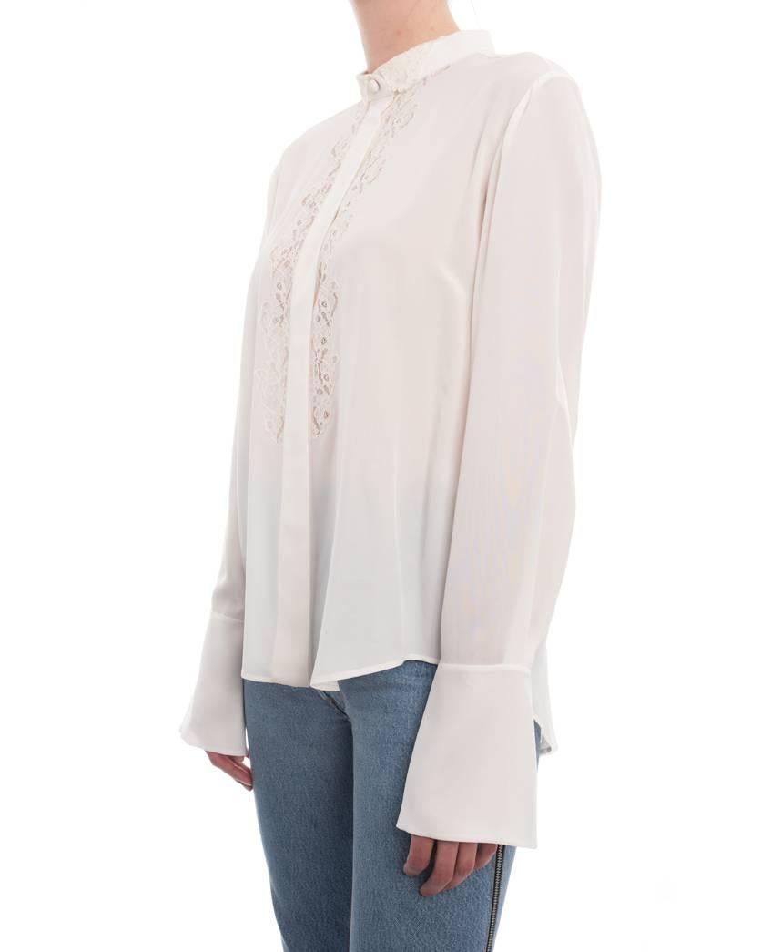 Chloe Milk White Silk Blouse with Lace Inset  In New Condition In Toronto, ON