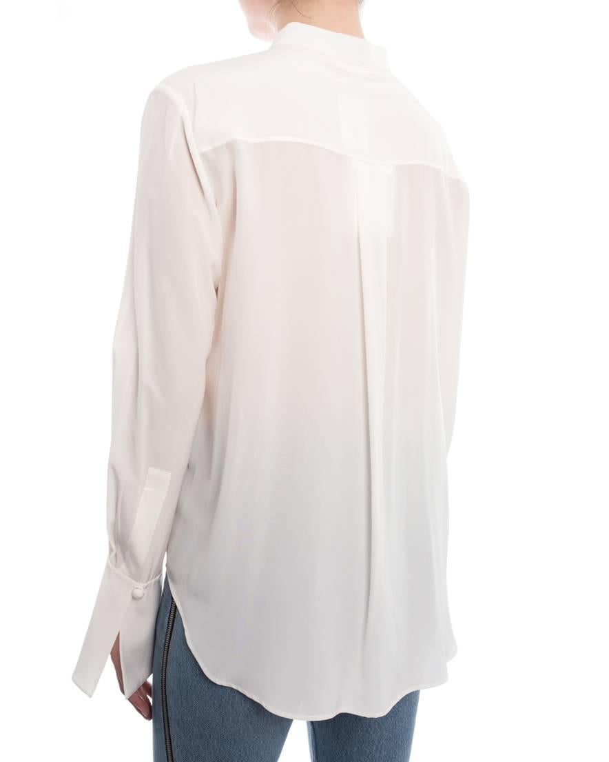 Women's Chloe Milk White Silk Blouse with Lace Inset 