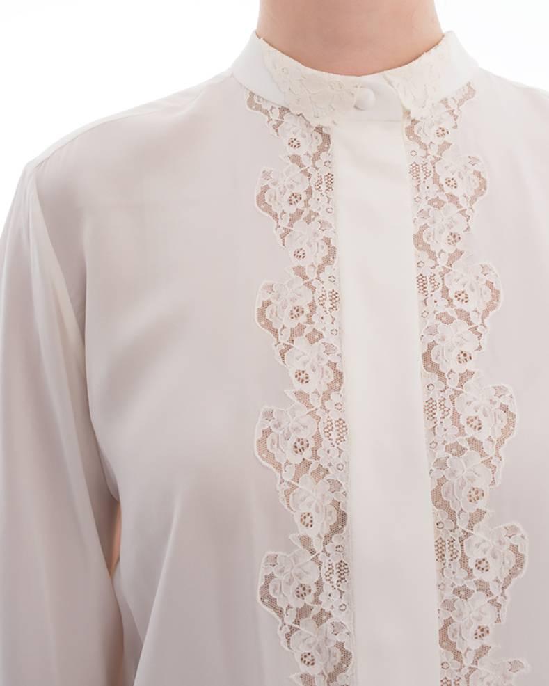 Chloe Milk White Silk Blouse with Lace Inset  3
