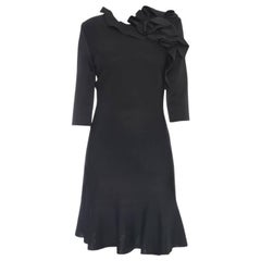 Lanvin Black Pointelle Knit Ruffle Dress with Flared Hem - 8